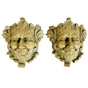 2 Vintage Legendary Greek God of the Nature Wall Mount Planter Pocket Heavy Set